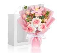 Foyucool Ramo de Flores de Ganchillo, Ramo Terminado Hecho a Mano con Bolsa de Regalo, Regalo para Mujer, para Bodas, Día de la Madre, Día del Maestro y San Valentín, Rosa