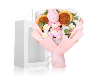 Foyucool Ramo de Flores de Ganchillo, Ramo Terminado Hecho a Mano con Bolsa de Regalo, Regalo para Mujer, para Bodas, Día de la Madre, Día del Maestro y San Valentín, Naranja