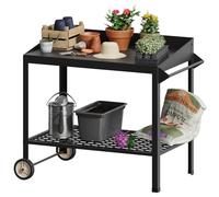 FOYUEE Banco de Metal para macetas con Ruedas, Mesa de plantación para jardinería al Aire Libre, Bancos de Trabajo para alfareros Exteriores, Resistente a la Intemperie