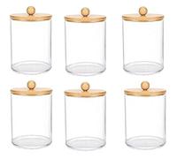 Fozriybefy Paquete de 6 Cajas de Almacenamiento de Hisopos AlgodóN, Medicamentos con Tapas de Bambú, para Dispensador de Almohadillas Hisopos de AlgodóN, Organizador Tarros de BañO