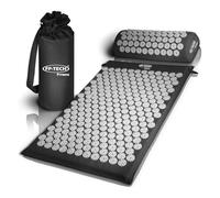 FP-TECH Fitness - Esterilla de acupresión con cojín ergonómico, juego de masaje antiestrés para espalda y cuello, algodón natural, con bolsa de transporte, relajación y alivio de dolores (negro)