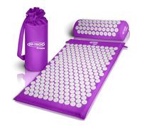 FP-TECH Fitness - Esterilla de acupresión con cojín ergonómico, juego de masaje antiestrés para espalda y cuello, algodón natural, con bolsa de transporte, relajación y alivio de dolores (morado)
