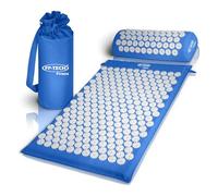 FP-TECH Fitness - Esterilla de acupresión con cojín ergonómico, juego de masaje antiestrés para espalda y cuello, algodón natural, con bolsa de transporte, relajación y alivio de dolores (azul)