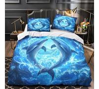 FPAKAKIIE Amor de Delfines 3D Impresión Edredón Funda 3pz Microfibra Lavable Océano de fantasía Funda de edredón 2 Fundas Cremallera Oculta Decoración habitación Adultos Double（200x200cm）