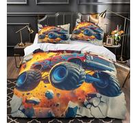 FPAKAKIIE Carrera de Camiones Todoterreno 3D Impresión Funda de edredón 3pz Microfibra Transpirable animación Estilo Dibujos Animados Edredón Funda 2 Fundas antidesvanecimiento Decoración Familia