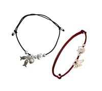 [Fpbiagoq] 2 piezas hechas a mano a juego gato pez encanto pulsera negro rojo cordón trenzado joyería pulsera trenzada para ella linda pareja tema animal accesorios, フリーサイズ
