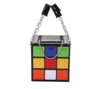 [Fpbiagoq] Bolso de mano de mujer con forma de cubo de la forma del bolso de mano con asa de cadena para aumentar la confianza en sí mismo Bolso de mano de cuero brillante
