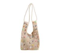 [Fpbiagoq] Bolso pequeño con cadena de cuentas huecas moderna bolsa de cubo de un solo hombro para bolsos de punto para cualquier ocasión, TAN12