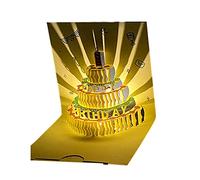 Fpbiagoq Tarjeta de felicitación 3D de pastel de cumpleaños con sobre para mujeres y hombres, postales con música ligera para regalo iluminado