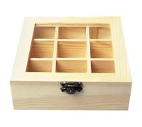FPHADO Caja de almacenamiento de té con 9 compartimentos, parte superior de cristal transparente, caja de almacenamiento multifuncional que puede almacenar varias bolsas de té