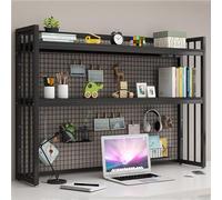 FPIGSHS 2 Niveles Estantería Organizador de Escritorio, Multifuncional Libreria Estanteria, Ajustable Estantería de Escritorio pour Dormitorio, Oficina y Hogar (Negro, 95cm)