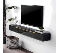 FPIGSHS Mueble TV Suspendido Moderna 140cm Mueble de TV Flotante Negro Consola Multimedia Entretenimiento Pared Armario Televisión con Puertas y Cajones Ideal para Salón y Dormitorio (A, 140cm)