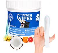 FPN Toallita de limpieza de dientes de perro para mascotas - 50 toallitas dentales desechables para limpieza de dientes y encías para perros y gatos, almohadillas de dedos en relieve para eliminación