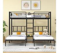 Fppuueg Litera Triple de 90x200 cm Litera Infantil con Escalera y Barandilla, Cama Triple con Mesa, Cama de Hierro, Estructura Camas Literas de Metálica para 3 Niños, Negro, Sin Colchón