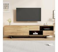 Fppuueg Mueble para TV de 173 cm, Soporte para TV de 75 Pulgadas con Puertas, Patas de Madera Maciza y cajones, Armario Bajo con Espacio de Almacenamiento para Salón Dormitorio, Roble D