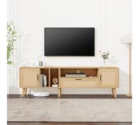 Fppuueg Mueble para TV de 180 cm, Soporte para TV de 80 Pulgadas con Compartimentos Abiertos y Patas de Madera Maciza, Armario Bajo con Espacio de Almacenamiento para Salón Dormitorio, Roble B