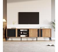 Fppuueg Mueble para TV de 180 cm, Soporte para TV de 80 Pulgadas con Puertas de Armario y Compartimento Abierto, Armario Bajo con Espacio de Almacenamiento para Salón Dormitorio, Marrón C