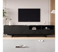Fppuueg Mueble para TV de 200 cm, Soporte para TV de 90 Pulgadas con Puertas, Cajones y gestión de Cables, Armario Bajo con Espacio de Almacenamiento para Salón Dormitorio, Negro
