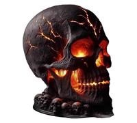 Fpreeza Lámpara de mesa de llama, diseño de calavera, luz LED decorativa de Halloween, de resina, recargable por USB