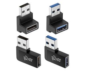 Fpreeza Paquete de 4 Adaptadores USB 3.0 con áNgulo Vertical Arriba y Abajo, Conector Extensor USB Macho A Hembra en áNgulo Horizontal Izquierdo y Derecho