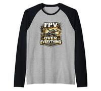 FPV Over Everything Drone Quad Pilot Gold Vintage Gift Camiseta Manga Raglan