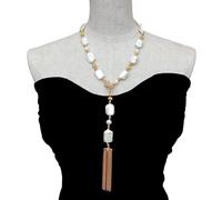 FQHIDMOMX 14x20m Cultured White Pearl Rectangle Shape Pearl Tassel Long Necklace Beaded Fashion Bohemian Jewelry Gifts
