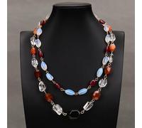 FQHIDMOMX 18-21'' 2 Rows Stone Multi Gems Red Agate White Opal Clear Quartz Necklace Lady Jewelry