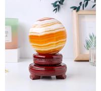 FQHIDMOMX 1PC Quartz Sphere Yellow Calcite Crystal Ball Stone Home Decoration with Wooden Base Ornaments (Size : About 7-8cm)