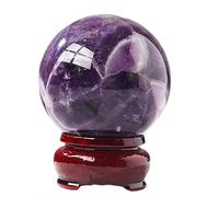 FQHIDMOMX 55-70mm Dream Amethyst Crystal Quartz Sphere with Wood Stand Stone Ball Divination, Ball-55~60mm
