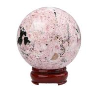 FQHIDMOMX 80mm, Rose Stone Sphere with Wooden Stand,Agate Crystal Ball for Home Decoration, Gemstone for,Feng Shui,Photography