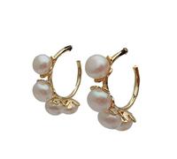 FQHIDMOMX 8mm Freshwater Cultured White Pearl Yellow Gold Plated Hoop Stud Earrings