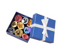 FQHIDMOMX Agate Geode Set Electroplated Colorful Treasure Basin, Raw Crystal Cave for Home Office Decor & Collection