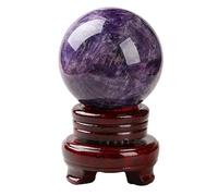 FQHIDMOMX Amethyst Ball Sphere with Wood Stand Polished Stone Orb for Divination Feng Shui Home Office Desk Decor,30mm