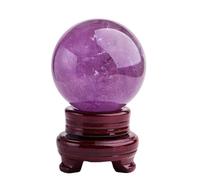 FQHIDMOMX Amethyst Crystal Ball with Wood Stand Rare Purple Power Stone for, Scrying, Feng Shui, Home Decoration Hand-Made,Diameter2.0