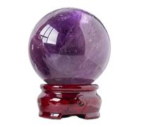 FQHIDMOMX Amethyst Sphere with Wooden Stand for Home Decor, Rock Quartz Crystal Ball or Fengshui, Divination,Office Desk Ornamen,40~45mm