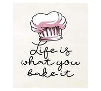 FQHIDMOMX Baking Inspirational Wall-Art: Life Is What You Bake It Quote, Offwhite Background Print, Gift for Bakers, Pastry Chefs, Culinary Students(Framed,12x18inch(30x45cm))