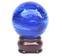 FQHIDMOMX Beautiful Blue Clear Smelt Quartz Crystal Ball with Stand for, Divination Sphere, Home Decoration, Fengshui,Photography Prop,7cm