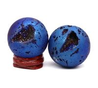 FQHIDMOMX Beautiful Color electroplated Agate Crystal Ball Egg Witchcraft Home Decoration (Color : Blue Plating, Size 1pcs)