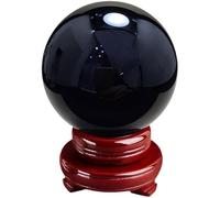 FQHIDMOMX Black Obsidian Crystal Divination Sphere Sculpture Figurine Gemstone Ball,Feng Shui Aura Home Desk Decor Decorative Collection,with Wooden Stand,6.29in