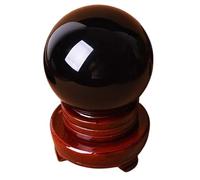 FQHIDMOMX Black Obsidian Crystal Sphere,Feng Shui Ball with Wooden Stand,Quartz for,Home Decoration,70mm/2.75in