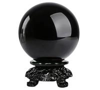 FQHIDMOMX Black Obsidian Sphere - Curative Glass Ball + Carved Wood Support Stones and Crystals Feng Shui Decoration,A,30mm