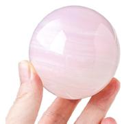 FQHIDMOMX Calcite Quartz Sphere Ornaments with Wooden Stand,Fengshui Stone Ball Decoration Crystal for Divination,45~50mm