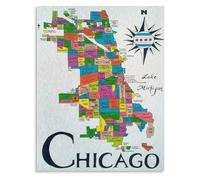 FQHIDMOMX Chicago Hand Drawn Street Map Canvas Art Vintage Neighborhood Illustration Poster Travel Gift Wall Decor(Framed,16x24inch(40x60cm))