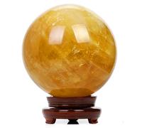 FQHIDMOMX Citrine Calcite Crystal Sphere Yellow Gemstone Ball with Wood Stand Divination Sculpture Figurine Feng Shui Aura Home Desk Decor,130mm/5.1in
