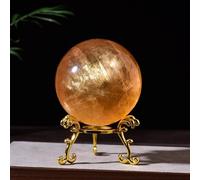 FQHIDMOMX Citrine Crystal Ball Orange Iceland Spar Calcite Gemstone Sphere with Stand Figurine for Home Decoration Fengshui,8cm