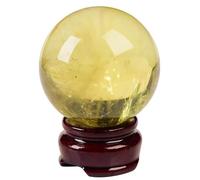 FQHIDMOMX Citrine Crystal Ball Ornaments with Wooden Stand,Yellow Feng Shui Gemstone Sphere for Home Office Entrance Gift Decoration,60mm