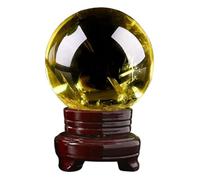 FQHIDMOMX Citrine Crystal Ball with Display Base,Polished Stone Feng Shui Sphere Decoration for Home & Office,Scrying Magic,5cm/1.96in