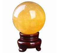 FQHIDMOMX Citrine Quartz Crystal Sphere with Wooden Stand, Yellow Calcite Ball Scrying for Home Table Glass Orb Decorative Balls,130mm/5.1in