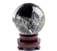 FQHIDMOMX Clear Quartz Crystal Sphere Ball Gemstone with Stand, Home Decor Sculpture Figurine, Divination,Diameter3.1