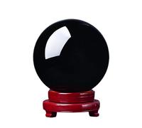 FQHIDMOMX Crystal Ball Obsidian Sphere with Wood Stand, for Fengshui, Scrying, Divination, Home Decoration Display,140mm